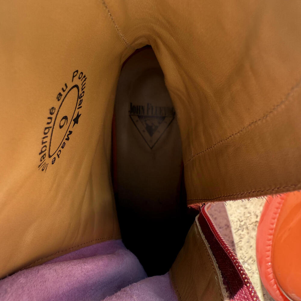 John Fluevog The Nigel Orange Purple Buckled Boots Festival Size 9 Rare - Picture 7 of 8